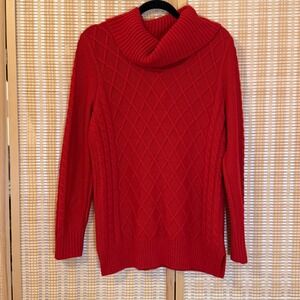 Calvin Klein Red Cowl Neck Cable Knit Sweater Women Large Preppy Luxurious